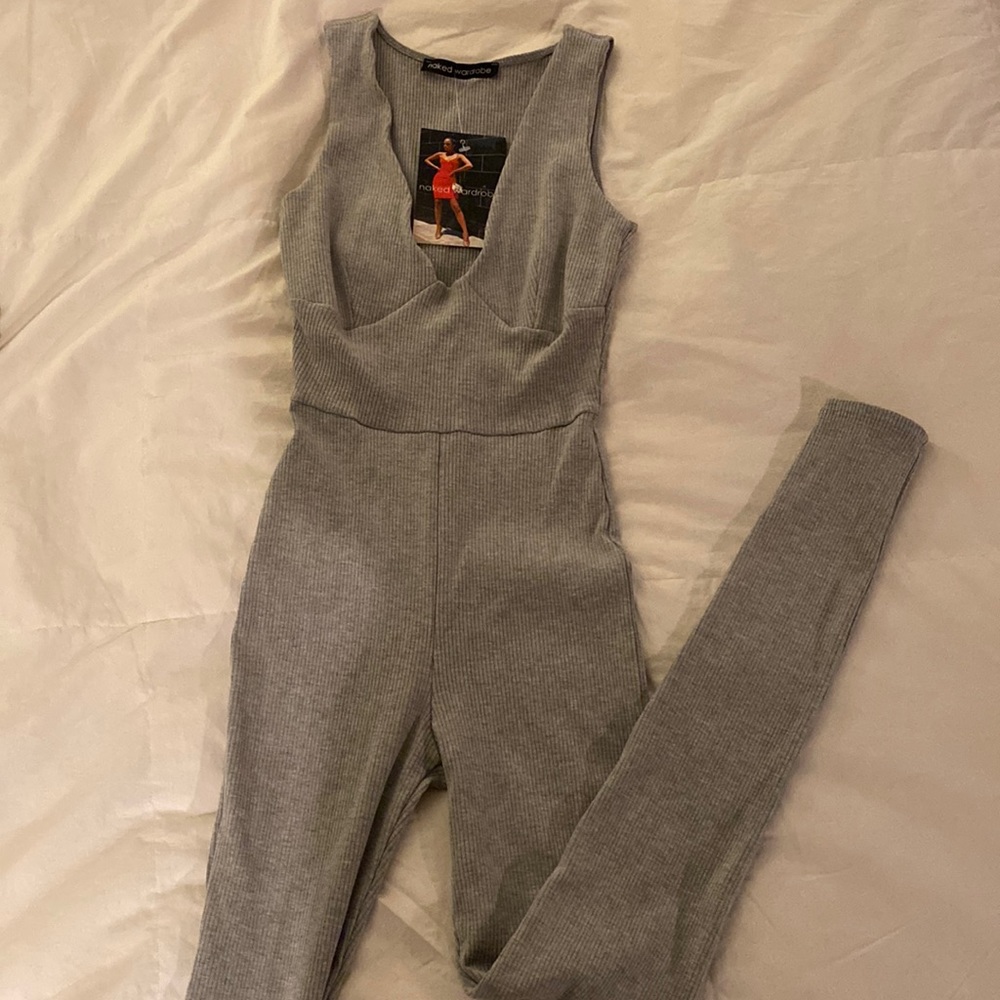Naked Wardrobe Snatched Bustier Ribbed Jumpsuit